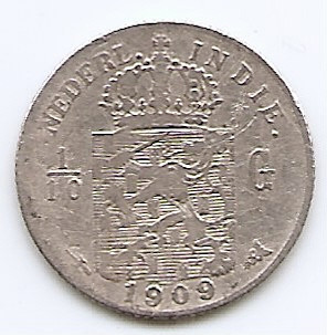 Indiile de Est Olandeze 1/10 Gulden 1909 - Wilhelmina, Argint 1.25g/720, KM-309 foto