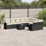 vidaXL Set canapele de grădină cu perne, 10 piese, negru, poliratan 3252983
