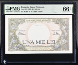 1000 lei Martie 1943 PMG66 unc bancnota gradata