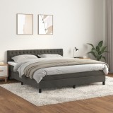 VidaXL Pat box spring cu saltea, gri &icirc;nchis, 180x200 cm, catifea