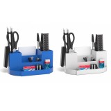 Suport organizare birou, complet echipat, set 12 piese, pixuri, creioane, rigla, capsator, foarfeca, notite - Albastru