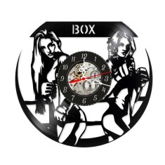 Ceas de perete decorativ, Box Feminin / Boxing Girl, realizat din disc de vinil (Vinyl Record), 30 cm, mecanism silențios, negru