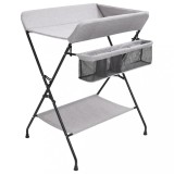Masa de infasat bebelusi vidaXL pliabila, gri deschis, cu compartimente laterale si raft depozitare, 80.5x67x102.5 cm