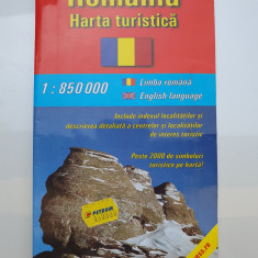 Harta turistica Romania anii 1990-2000, in romana si engleza, stare f buna