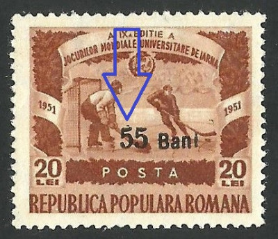 Varietate ROMANIA 1952 LP 309 JOCURILE MONDIALE DE IARNA SUPRA. MNH - SEMNAT foto