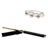 Cumpara ieftin Set Baston Telescopic Autoaparare IdeallStore&reg; 65cm Auriu + Box Craniu Argintiu, Otel