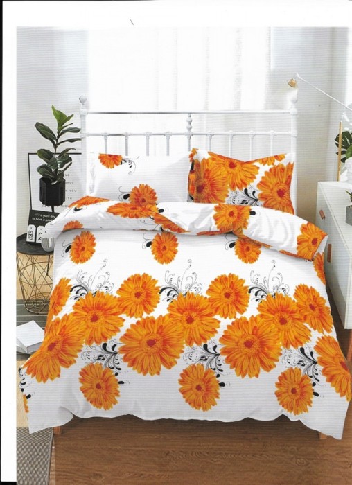 Lenjerie de pat pentru o persoana cu husa de perna dreptunghiulara, September, bumbac mercerizat, multicolor
