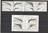 ROMANIA 2008 LP 1794 a LP 1794 c ARME DE FOC DIN MUZEUL MILITAR SERIE CU TABS + BLOC DE 4 TIMBRE MNH