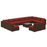 Cumpara ieftin Set mobilier de gradina cu perne, 13 piese, maro, poliratan