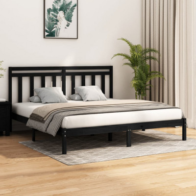 vidaXL Cadru de pat Super King, negru, 180x200 cm, lemn masiv foto