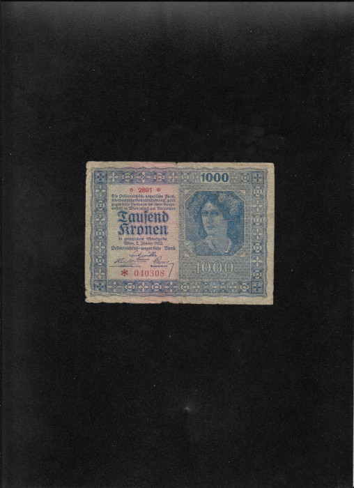 Rar! Austria Austro Ungaria 1000 kronen coroane 1922 seria040308