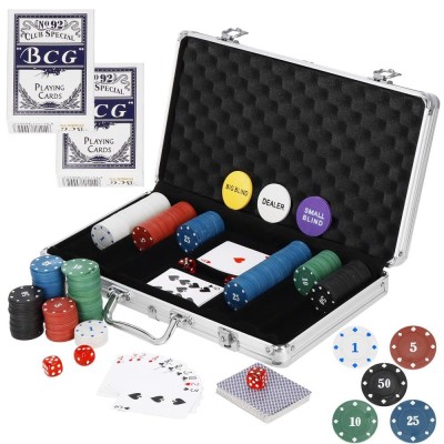 Set de Poker Complex cu 300 de jetoane, 2 seturi de carti, 5 zaruri, in servieta aluminiu Household NewTrend foto