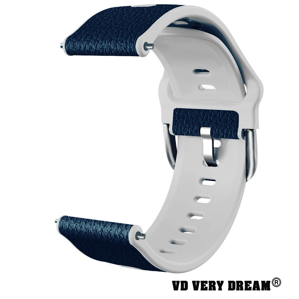 Curea hibrid silicon-piele compatibila Galaxy Watch 6|Watch 5|Watch  4|Huawei Watch GT 3 42mm|GT 3 Pro 43mm|GT 2 42mm, MLS Blue | Okazii.ro