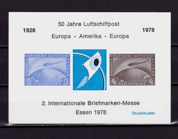 ✅(V 8) Germania &#039;78,carton filatelic Expo.Fila Essen,Graf Zeppelin 1928,MNH
