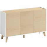 HOMCOM Bufet bucătărie, mobilier de depozitare nordic, 3 uși cu &icirc;nchidere silențioasă, 6 compartimente, lemn natural și alb | Aosom Romania