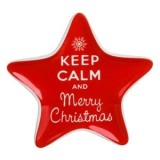 Farfurie Ceramica in Forma de Stea Rosie "Keep Calm and Merry Christmas" 10cm, CMCLASS