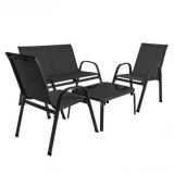 Cumpara ieftin Set mobilier gradina, terasa, balcon, canapea 2 locuri, masa, 2 scaune, metal sticla, negru
