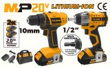 Set Masina Gaurit/Insurubat Tolsen MP20V, 2 Acumulatori Li-ion 2.0Ah + Cheie Impact, 330Nm, LED, Geanta Transport