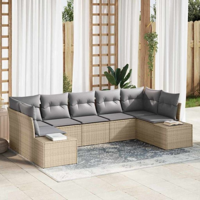 vidaXL Set de canapele pentru grădină cu pernă 7 pcs Bej Rattan poli 3347210