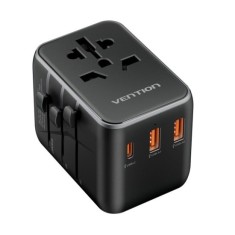 Adaptor pentru Priza EU la US, UK, AUS, Type-C, 2x USB, Fast Charging, 20W - Vention (FJEB0) - Black