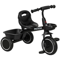 AIYAPLAY Tricicleta pentru copii evolutivă cu șezut reglabil pedale 2 coșuri centură pentru copii de la 2 la 5 ani negru | Aosom Romania