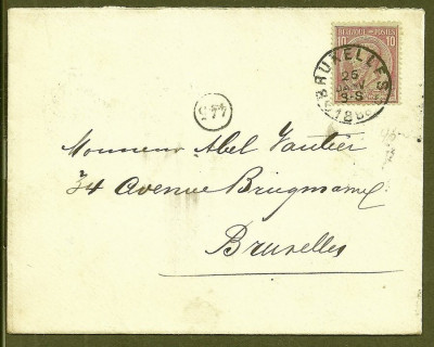 Belgium 1888 Postal History Rare Cover Bruxelles to city D.320 foto