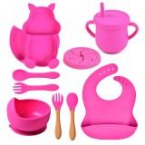 Set hranire pentru sugari, ZEQAS, varsta recomandata 6 luni+, 9 piese din silicon de calitate alimentara, termorezistent, fara BPA, model veverita, ro