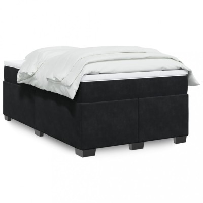 vidaXL Pat box spring cu saltea, negru, 120x200 cm, catifea 3285277 foto
