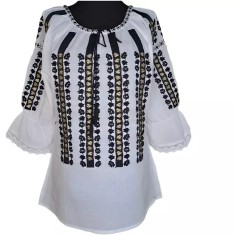 Bluza Tip Ie Traditionala Alba cu Motiv Floral Auriu de Dama - IMS36