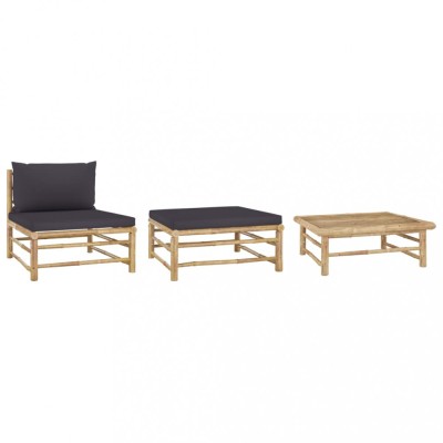 Gossi set mobilier de gradina, perne gri inchis, 3 piese, bambus foto