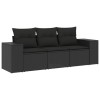 Set mobilier de gradina cu perne, 3 piese, negru, poliratan