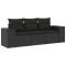 Set mobilier de gradina cu perne, 3 piese, negru, poliratan