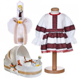 Set rochita traditionala fetita, trusou botez landou si lumanare, decor