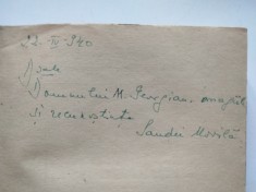 Carte cu autograf Sanda Movila 1940