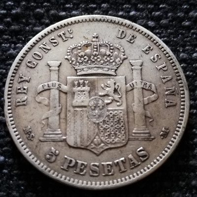 Spania 5 Pesetas 1882 argint Alfonso XIl foto
