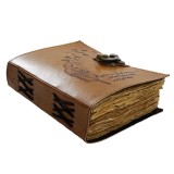 Agenda Jurnal din piele naturala cu pagini tip pergament si inchidere metalica - Randunele