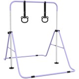 HOMCOM Bară Gimnastică Artistică pentru Copii Reglabilă cu 2 Inele, din Oțel, 148x105x88-128 cm, Mov | Aosom Romania