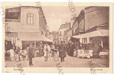 3896 - BUCURESTI, street stores, Romania - old postcard, CENSOR - used - 1917 foto