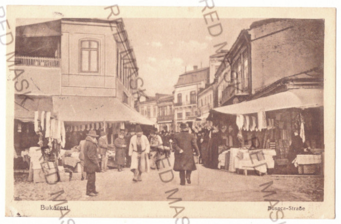 3896 - BUCURESTI, street stores, Romania - old postcard, CENSOR - used - 1917