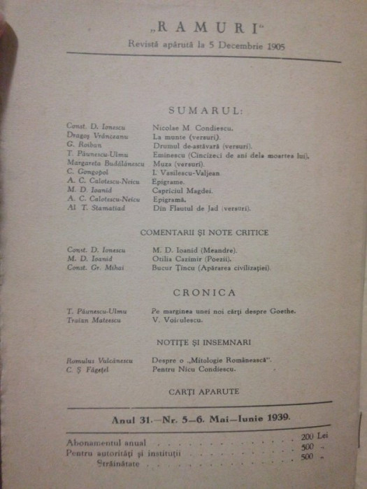 Ramuri - Revista literara anul 31, nr. 5 - 6, Mai - Iunie 1939 (1939)