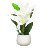 Floare crin decorativ in ghiveci ceramic,alb,28 cm, Oem