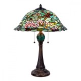 Veioza cu baza din polirasina maro si abajur din sticla verde Tiffany &Oslash; 47 cm x 60 h