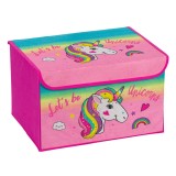 Cutie pliabila, Zola&reg;, pentru depozitare, cu capac, roz cu unicorn, 40x30x25 cm