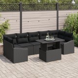 Set gradina poliratan VidaXL, 8 piese, negru, perne incluse, 7 locuri, exterior/interior
