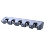 Suport fix de perete pentru agatat diverse unelte, 5 fante, 6 agatatori, plastic, gri