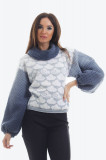 Pulover tricotat cu model texturat degrade si maneci ample, Alb, L, M, S, XL, XS, Onibon