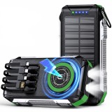 Baterie externă solară 30000mAh Linomag&reg;, &Icirc;ncărcare rapidă PD 22.5W, &Icirc;ncărcare wireless 15W, Panou solar, 4 cabluri integrate, 3 porturi, Lanternă LED