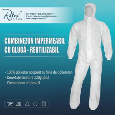 Combinezon impermeabil, cu gluga, reutilizabil (S, L, M, XL, XXL) Marimea M foto