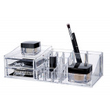 Organizator pentru cosmetice Compactor, 16 compartimente si 2 sertare, transparent