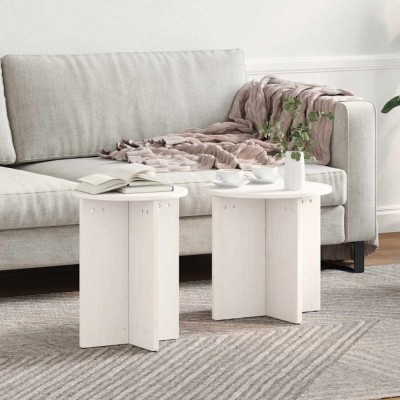 vidaXL Masă de cafea 2 pcs Alb 41.5 x 41.5 x 41 cm Lemn masiv de pin 873548 foto